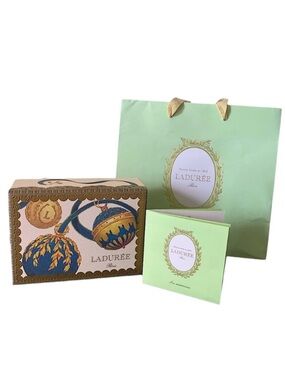 Ladurée Paris Box Set w Shopping Bag Macaron Menu Card Blue Gold Rare Gift